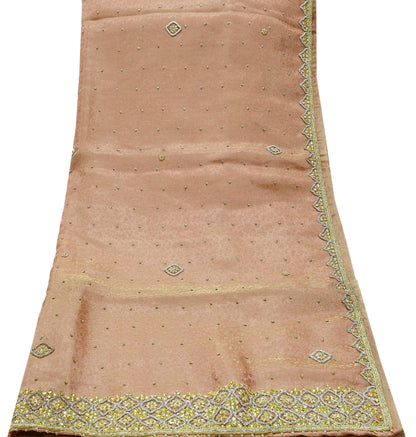 Indian Vintage Bridal Heavy Dupatta Pink Pure Tissue Silk Long Stole Hand Embroidered Hijab Scarves Zari Zardozi/Dabka Wedding Hijab Veil