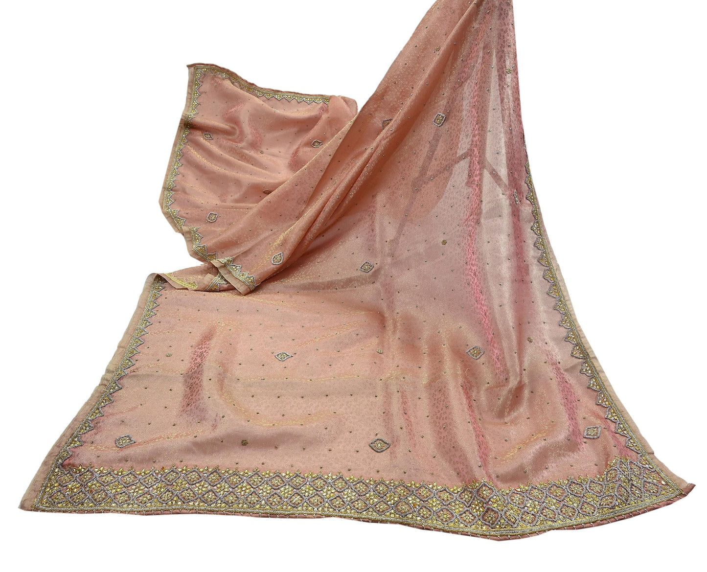 Indian Vintage Bridal Heavy Dupatta Pink Pure Tissue Silk Long Stole Hand Embroidered Hijab Scarves Zari Zardozi/Dabka Wedding Hijab Veil