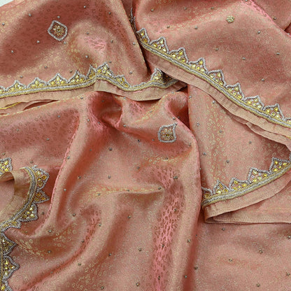 Indian Vintage Bridal Heavy Dupatta Pink Pure Tissue Silk Long Stole Hand Embroidered Hijab Scarves Zari Zardozi/Dabka Wedding Hijab Veil