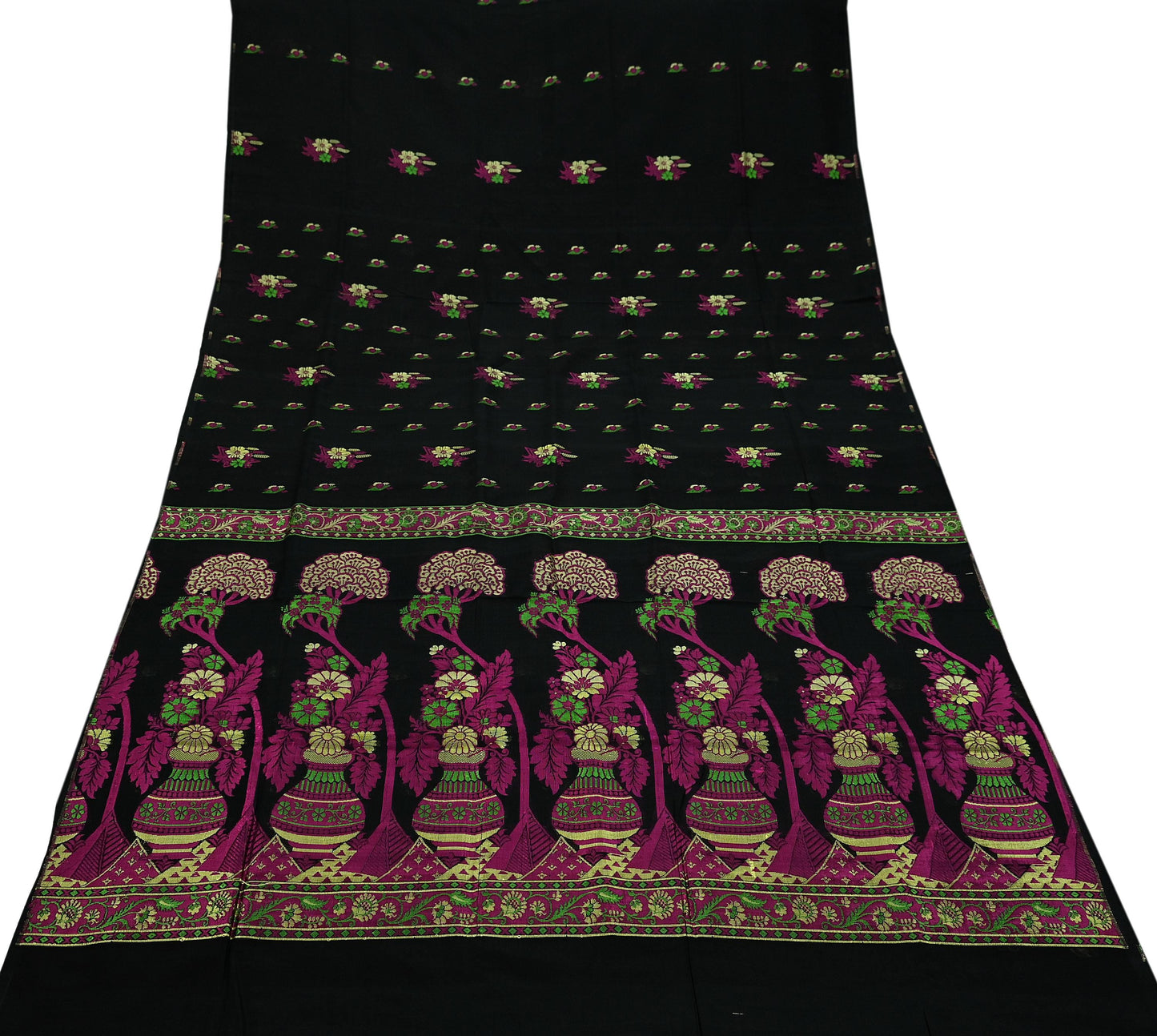 Indian Vintage Sari Black 100% Pure Silk Hand Woven Sarees Craft Fabric 5Yd Ethnic Sewing Dress making Crafting Quilting Upcycle
