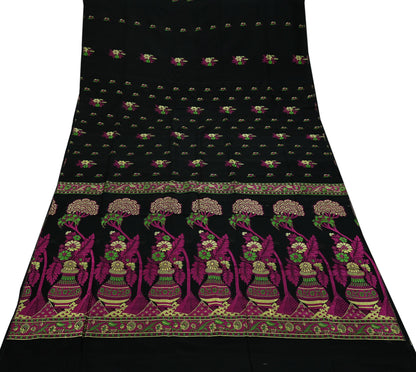 Indian Vintage Sari Black 100% Pure Silk Hand Woven Sarees Craft Fabric 5Yd Ethnic Sewing Dress making Crafting Quilting Upcycle