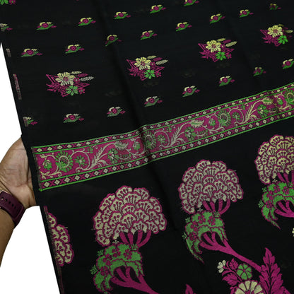 Indian Vintage Sari Black 100% Pure Silk Hand Woven Sarees Craft Fabric 5Yd Ethnic Sewing Dress making Crafting Quilting Upcycle