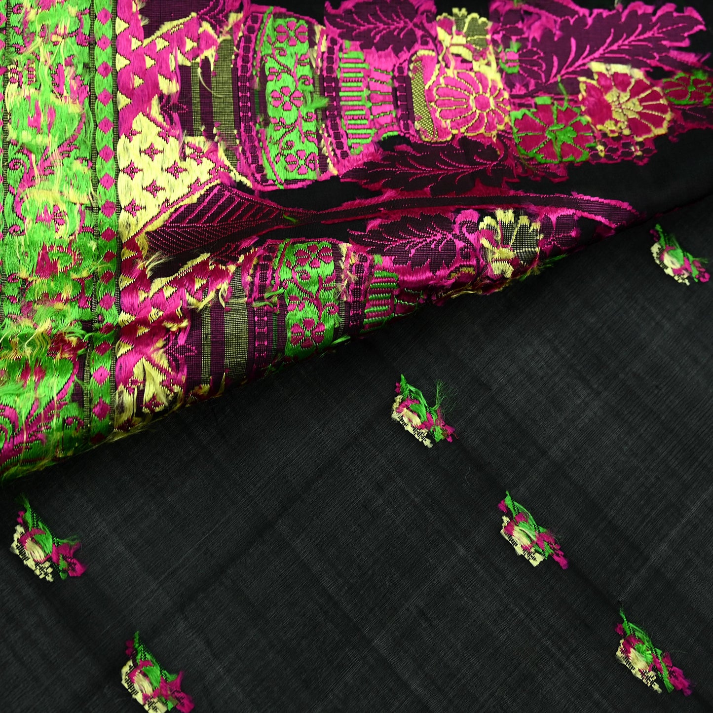 Indian Vintage Sari Black 100% Pure Silk Hand Woven Sarees Craft Fabric 5Yd Ethnic Sewing Dress making Crafting Quilting Upcycle