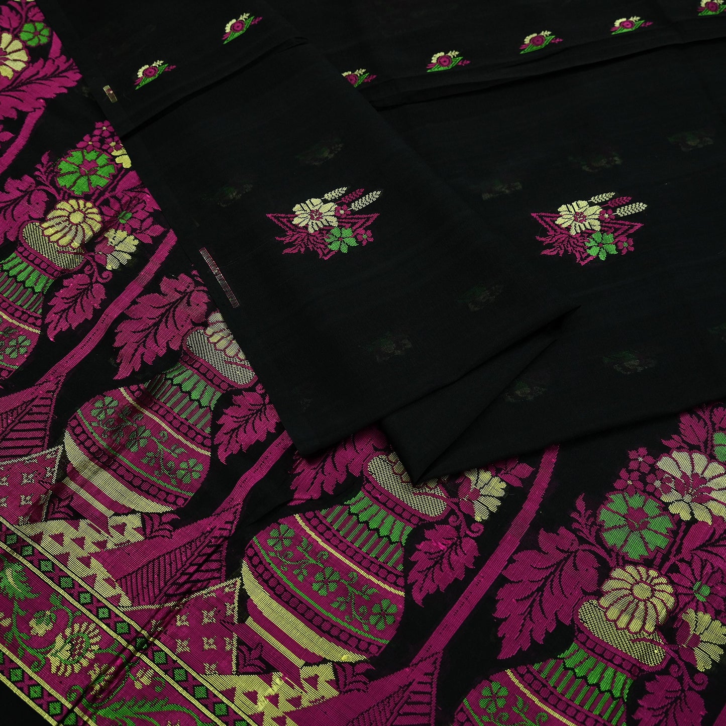 Indian Vintage Sari Black 100% Pure Silk Hand Woven Sarees Craft Fabric 5Yd Ethnic Sewing Dress making Crafting Quilting Upcycle