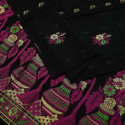 Indian Vintage Sari Black 100% Pure Silk Hand Woven Sarees Craft Fabric 5Yd Ethnic Sewing Dress making Crafting Quilting Upcycle