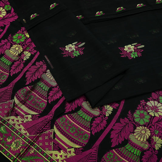 Indian Vintage Sari Black 100% Pure Silk Hand Woven Sarees Craft Fabric 5Yd Ethnic Sewing Dress making Crafting Quilting Upcycle