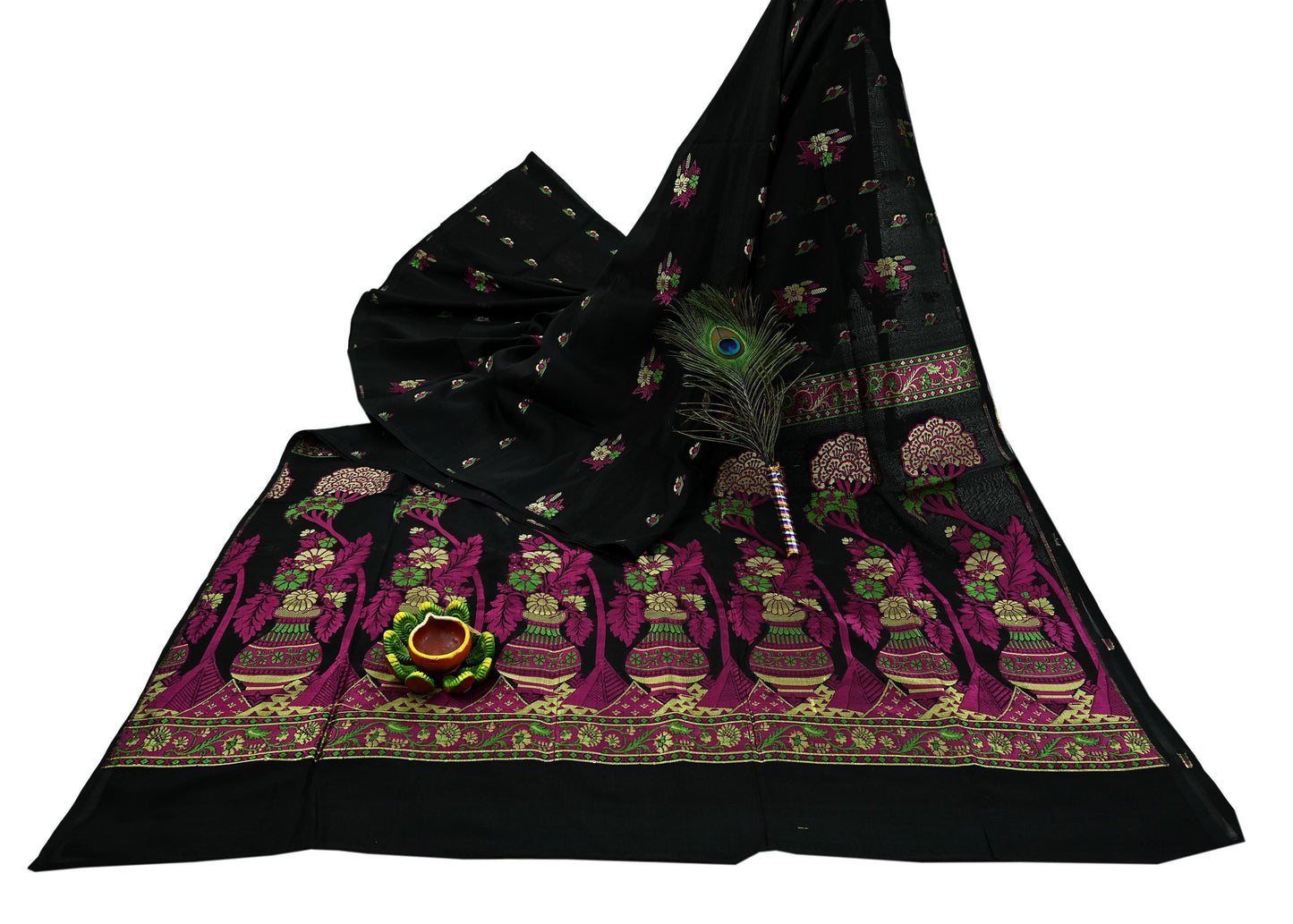 Indian Vintage Sari Black 100% Pure Silk Hand Woven Sarees Craft Fabric 5Yd Ethnic Sewing Dress making Crafting Quilting Upcycle