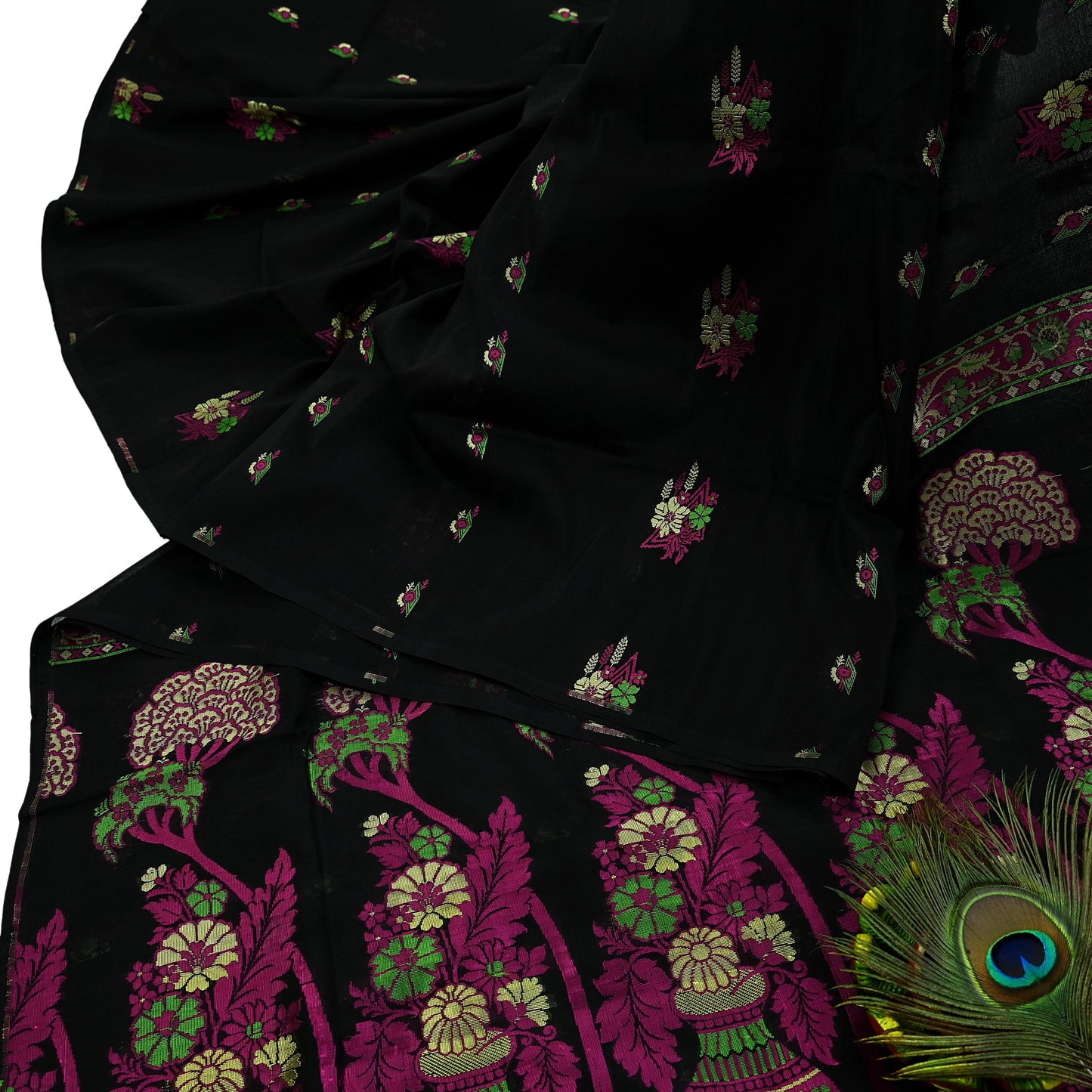 Indian Vintage Sari Black 100% Pure Silk Hand Woven Sarees Craft Fabric 5Yd Ethnic Sewing Dress making Crafting Quilting Upcycle