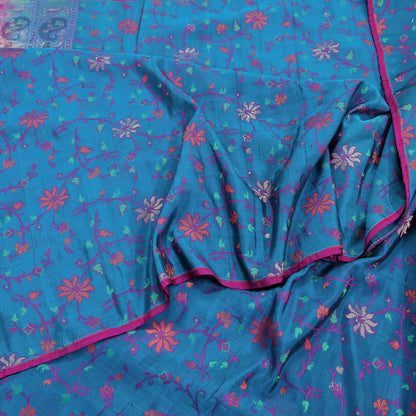 Indian Vintage Sari Pink & Blue 100% Pure Silk Hand Woven Sarees Craft Fabric 5Yd Ethnic Sewing Dress making Crafting Quilting Upcycle