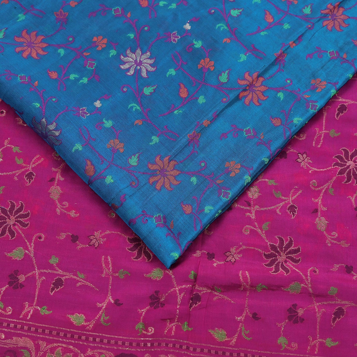 Indian Vintage Sari Pink & Blue 100% Pure Silk Hand Woven Sarees Craft Fabric 5Yd Ethnic Sewing Dress making Crafting Quilting Upcycle