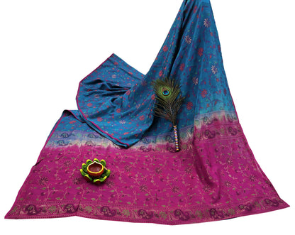 Indian Vintage Sari Pink & Blue 100% Pure Silk Hand Woven Sarees Craft Fabric 5Yd Ethnic Sewing Dress making Crafting Quilting Upcycle