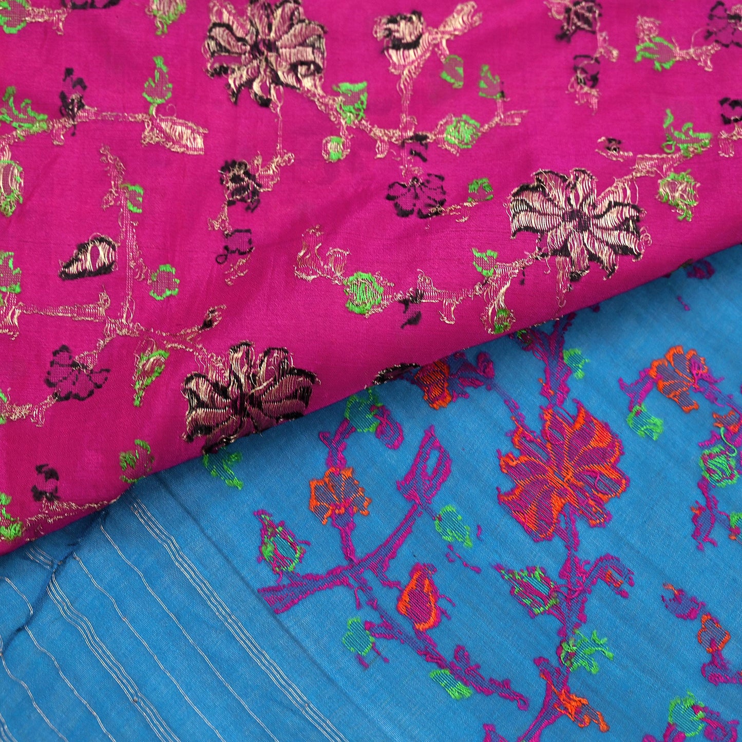 Indian Vintage Sari Pink & Blue 100% Pure Silk Hand Woven Sarees Craft Fabric 5Yd Ethnic Sewing Dress making Crafting Quilting Upcycle