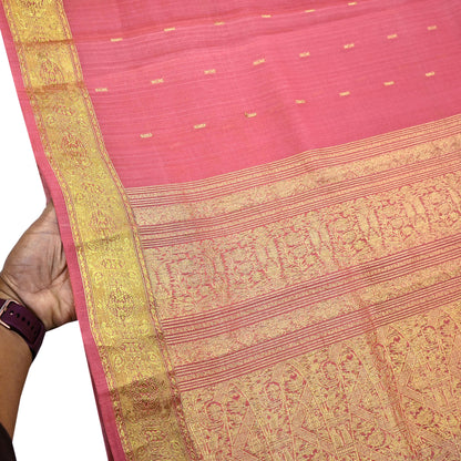Indian Vintage Sari Pink Pure chanderi Silk Hand Woven Sarees Craft Fabric 5Yd Floral Soft Golden Zari Bollywood Sarees Crafting Upcycle