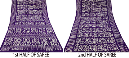 Indian Vintage Sari Purple & Ivory Pure Cotton Printed Saree 5Yd Craft Fabric Sewing Sarong Wrap Boho Floral Quilting crafting dressmaking