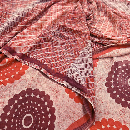 Indian Vintage Sari Beige & Brown Pure Georgette Silk Printed Sarees 5Yd Craft Fabric Sewing Quilting Dress making Crafting Quilting Upcycle