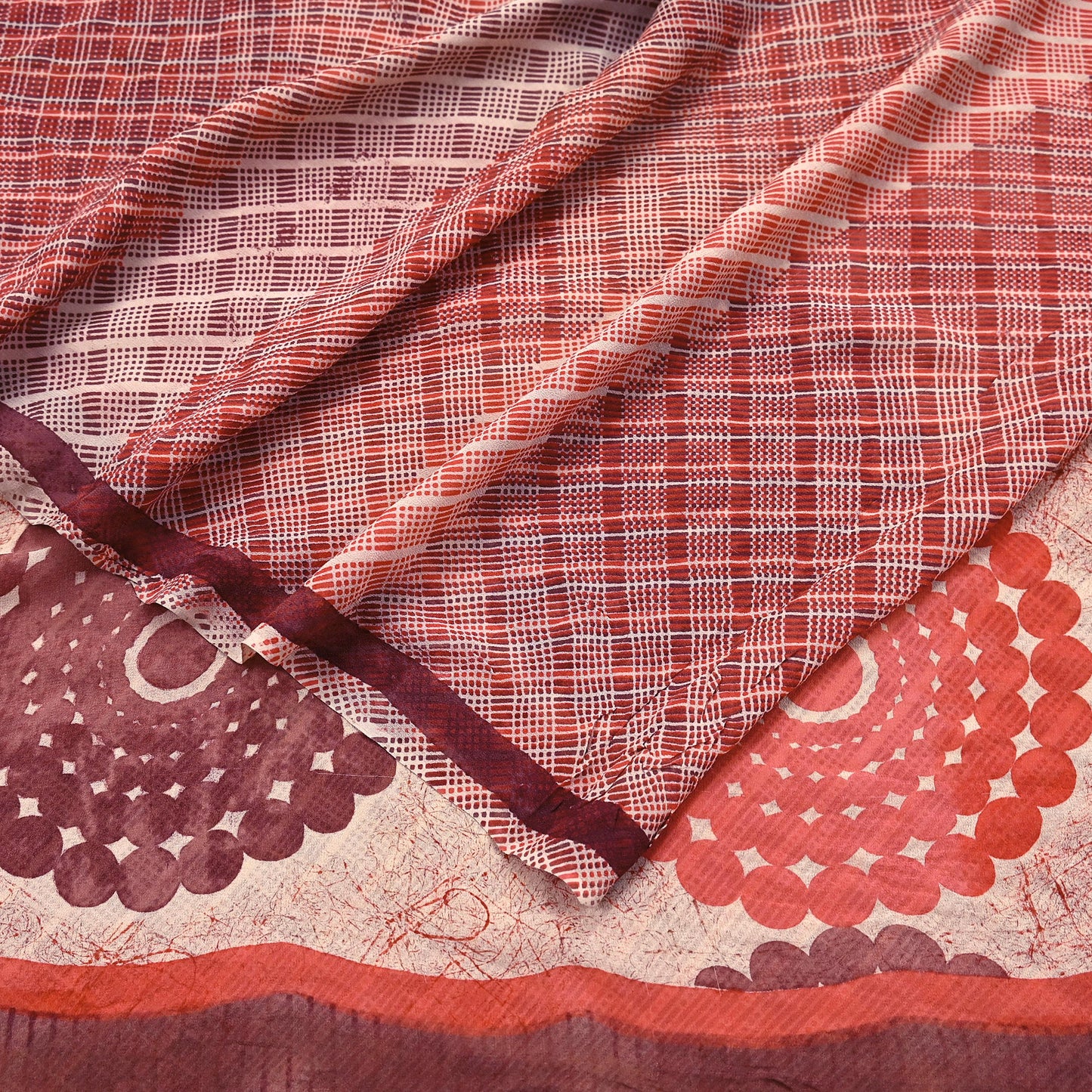 Indian Vintage Sari Beige & Brown Pure Georgette Silk Printed Sarees 5Yd Craft Fabric Sewing Quilting Dress making Crafting Quilting Upcycle