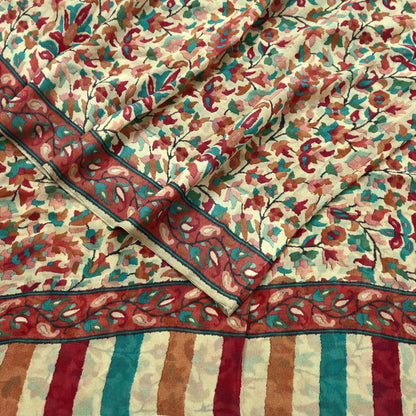 Women Vintage Sari Beige Pure Georgette Silk Digital Printed Saree Craft Fabric Sewing 5Yd Dress Making Geometric Crafting Quilting