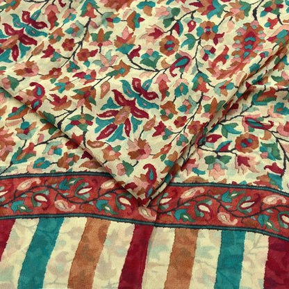 Women Vintage Sari Beige Pure Georgette Silk Digital Printed Saree Craft Fabric Sewing 5Yd Dress Making Geometric Crafting Quilting