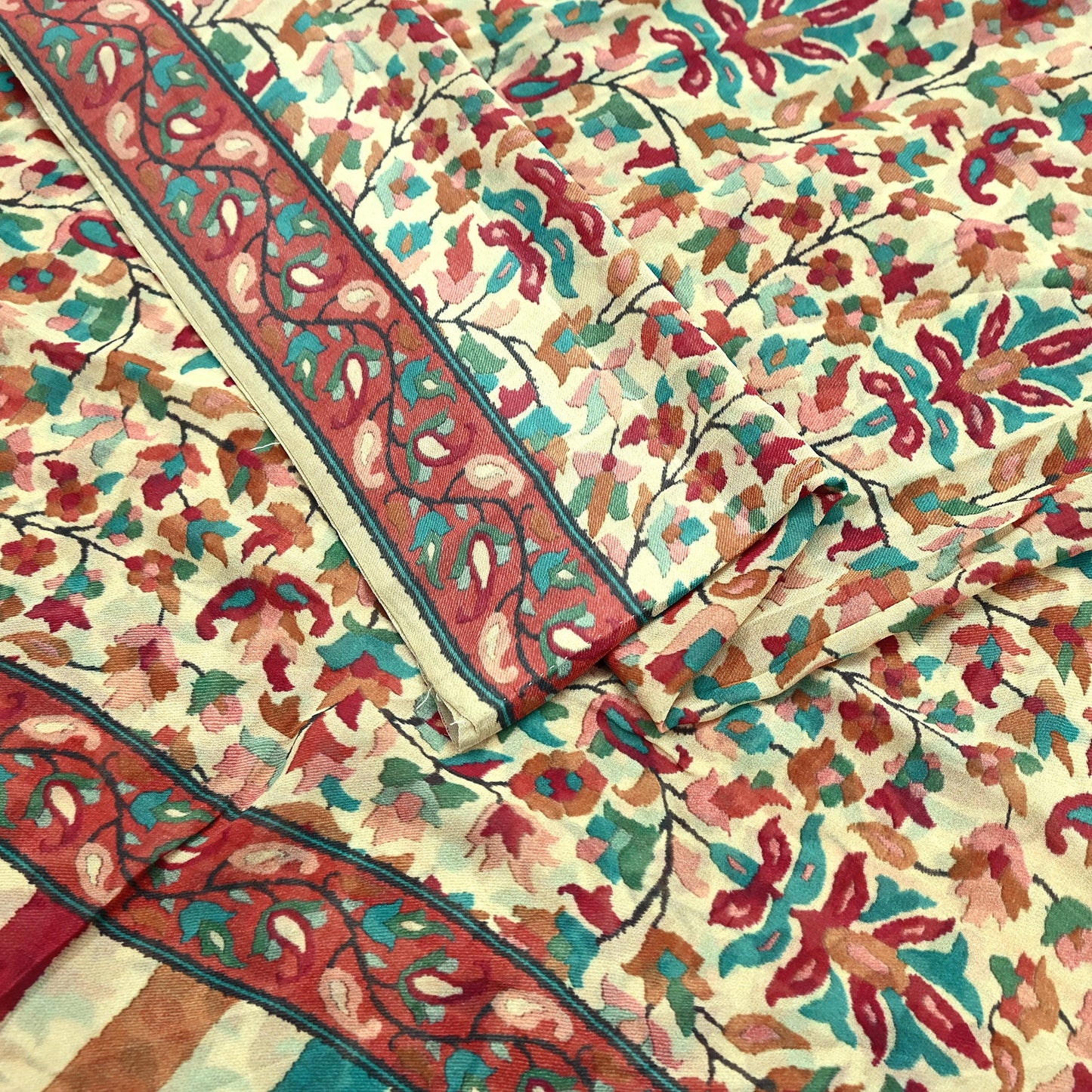 Women Vintage Sari Beige Pure Georgette Silk Digital Printed Saree Craft Fabric Sewing 5Yd Dress Making Geometric Crafting Quilting