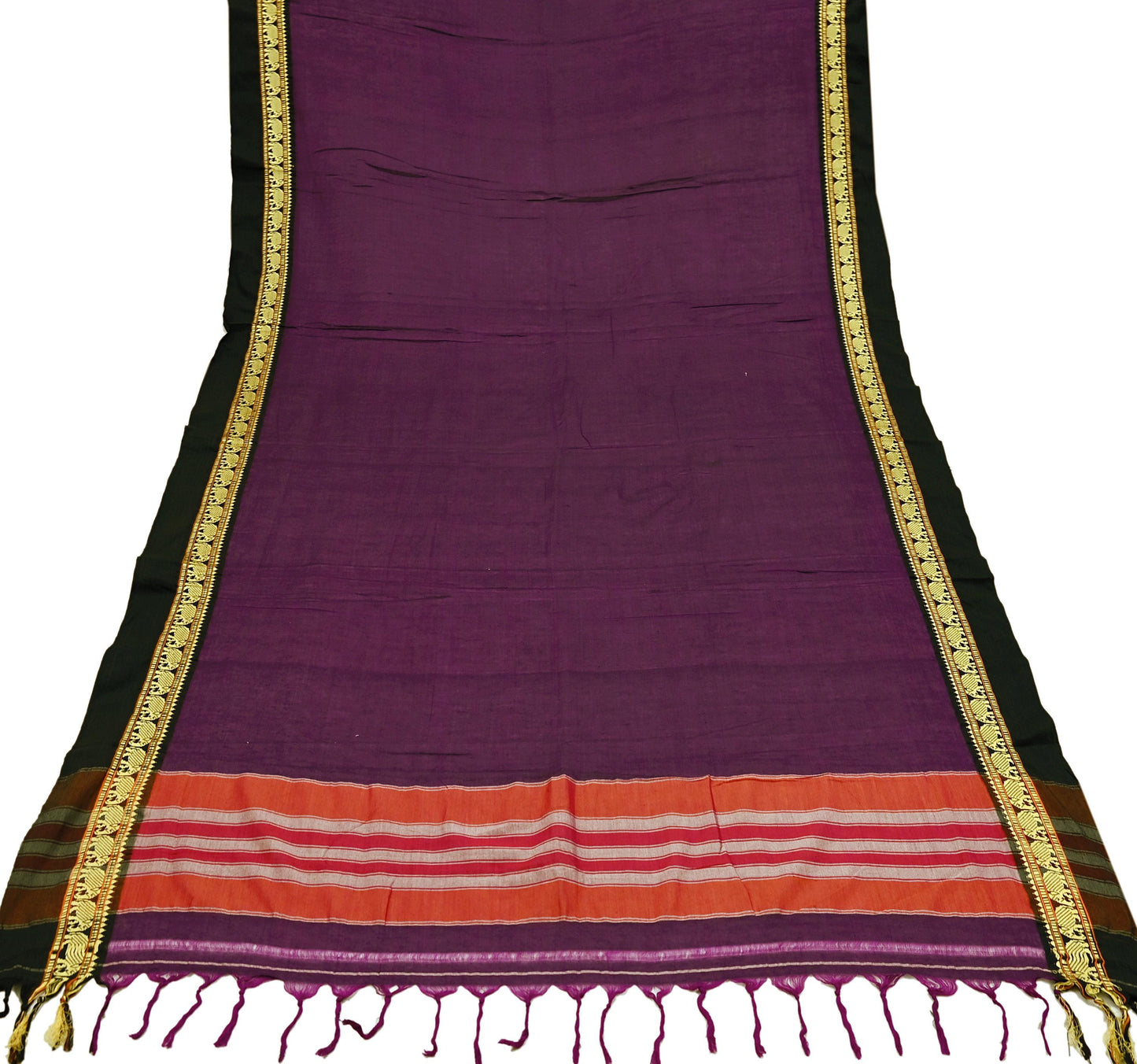 Indian Vintage Dupatta Purple Long Stole Woven Pure Cotton Scarves Veil Soft Fringes Scarf