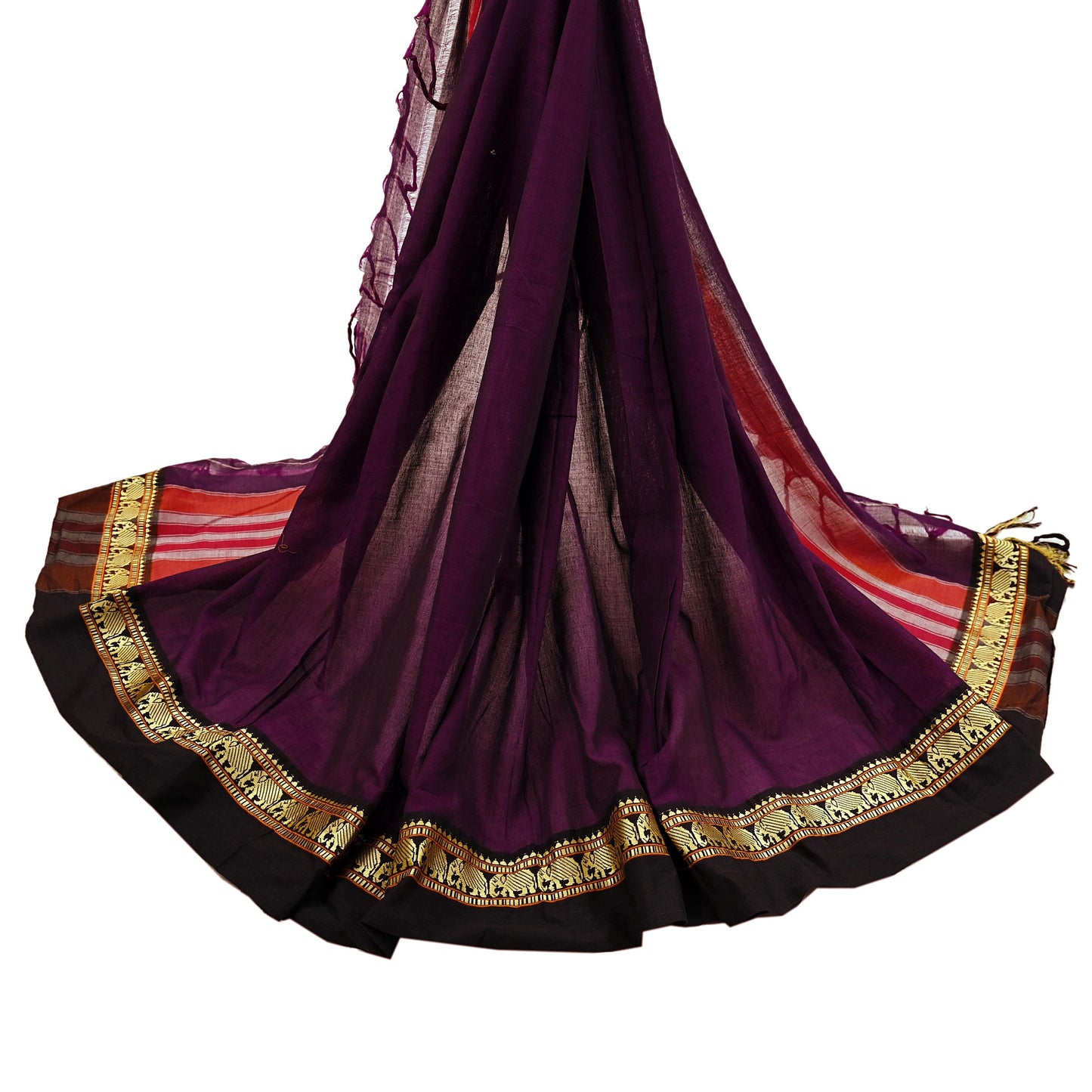 Indian Vintage Dupatta Purple Long Stole Woven Pure Cotton Scarves Veil Soft Fringes Scarf