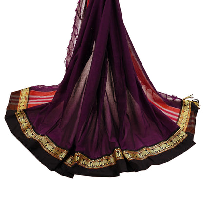 Indian Vintage Dupatta Purple Long Stole Woven Pure Cotton Scarves Veil Soft Fringes Scarf