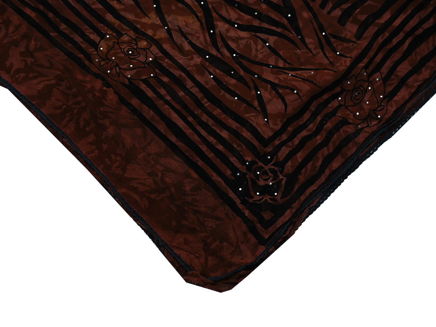 Indian Vintage Dupatta Brown Long Stole Hand Beaded Printed Pure Georgette Silk Scarves Veil Wrap Soft Floral