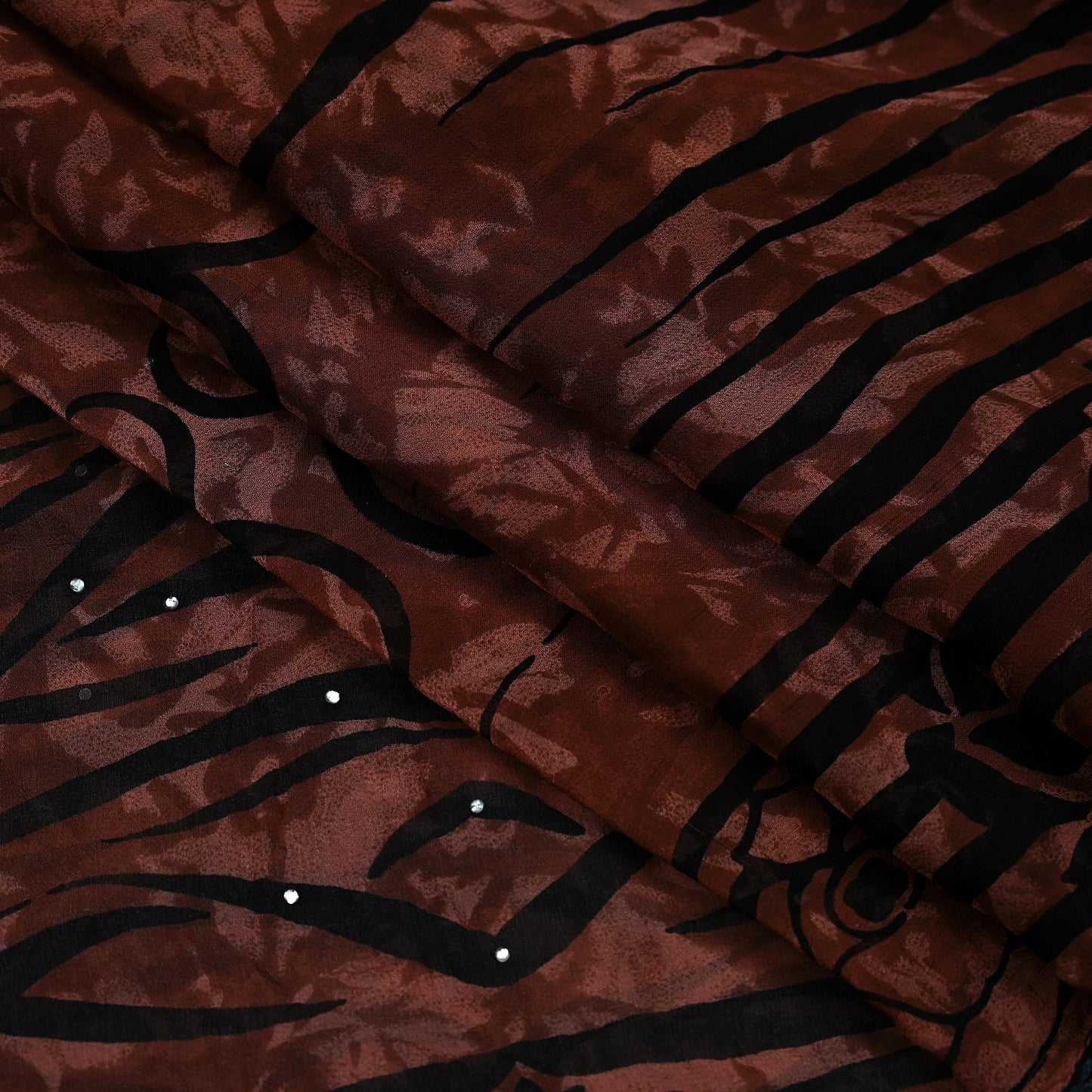 Indian Vintage Dupatta Brown Long Stole Hand Beaded Printed Pure Georgette Silk Scarves Veil Wrap Soft Floral