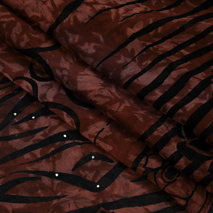 Indian Vintage Dupatta Brown Long Stole Hand Beaded Printed Pure Georgette Silk Scarves Veil Wrap Soft Floral