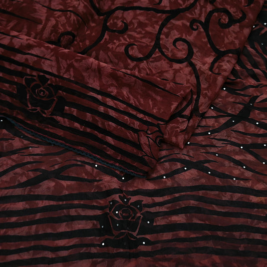 Indian Vintage Dupatta Brown Long Stole Hand Beaded Printed Pure Georgette Silk Scarves Veil Wrap Soft Floral
