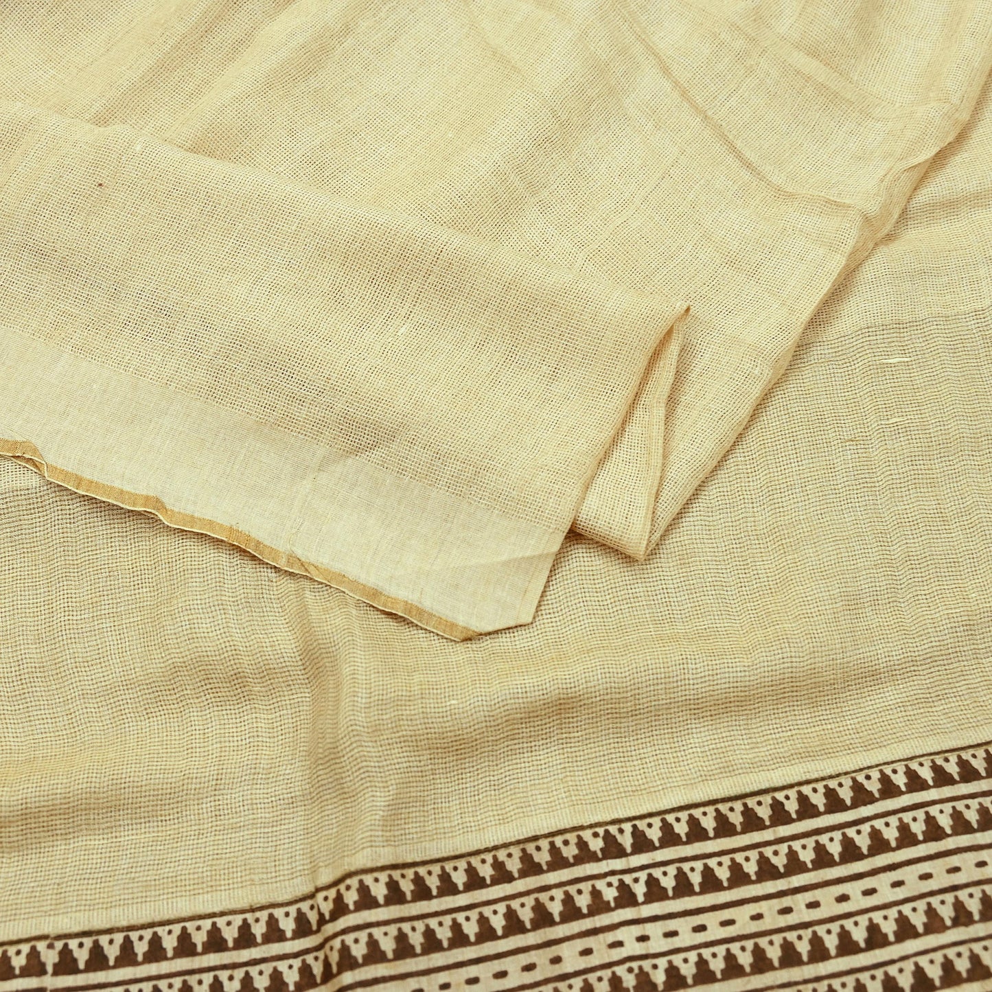 Indian Vintage Beige Dupatta Long Stole Block Print Pure Chanderi Silk Scarves Veil Floral Design Upcycle Party wear hijab Zari Border