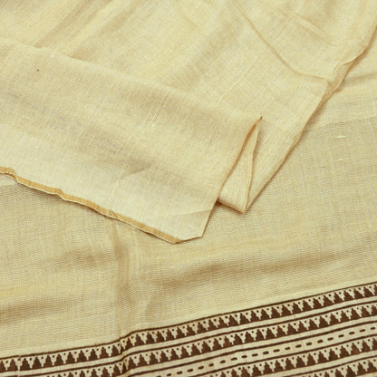 Indian Vintage Beige Dupatta Long Stole Block Print Pure Chanderi Silk Scarves Veil Floral Design Upcycle Party wear hijab Zari Border