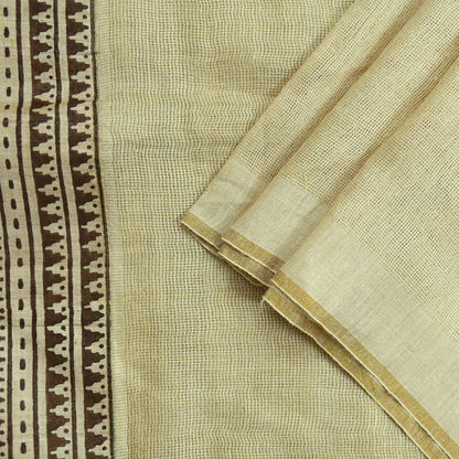 Indian Vintage Beige Dupatta Long Stole Block Print Pure Chanderi Silk Scarves Veil Floral Design Upcycle Party wear hijab Zari Border