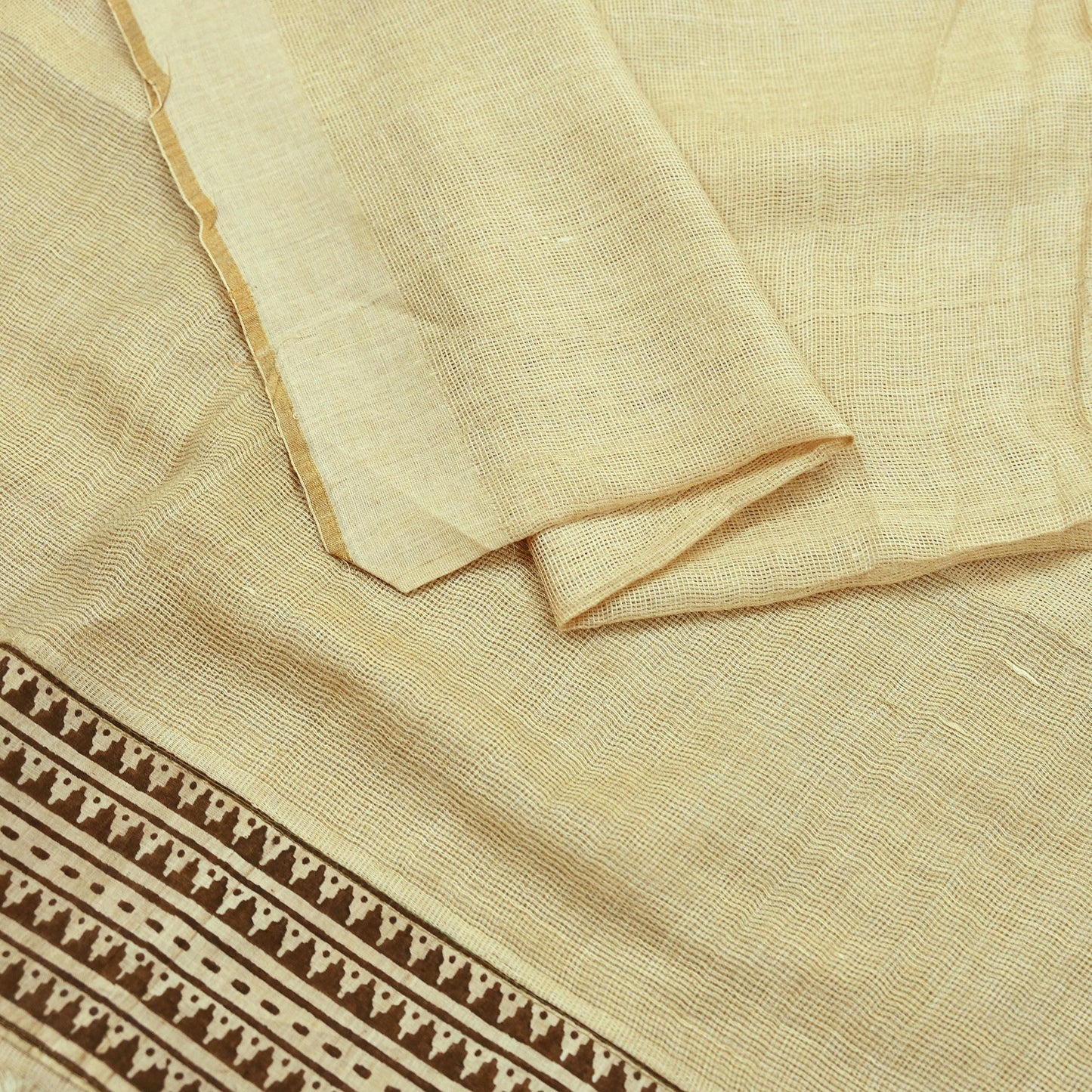 Indian Vintage Beige Dupatta Long Stole Block Print Pure Chanderi Silk Scarves Veil Floral Design Upcycle Party wear hijab Zari Border
