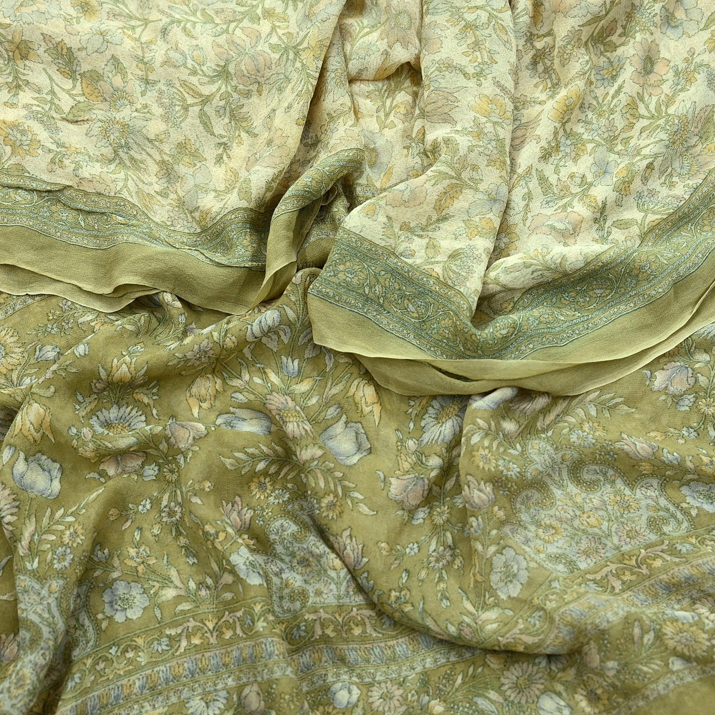 Indian Vintage Dupatta Green & Ivory Long Stole printed stole Pure Georgette Silk Scarves Veil Wrap Soft