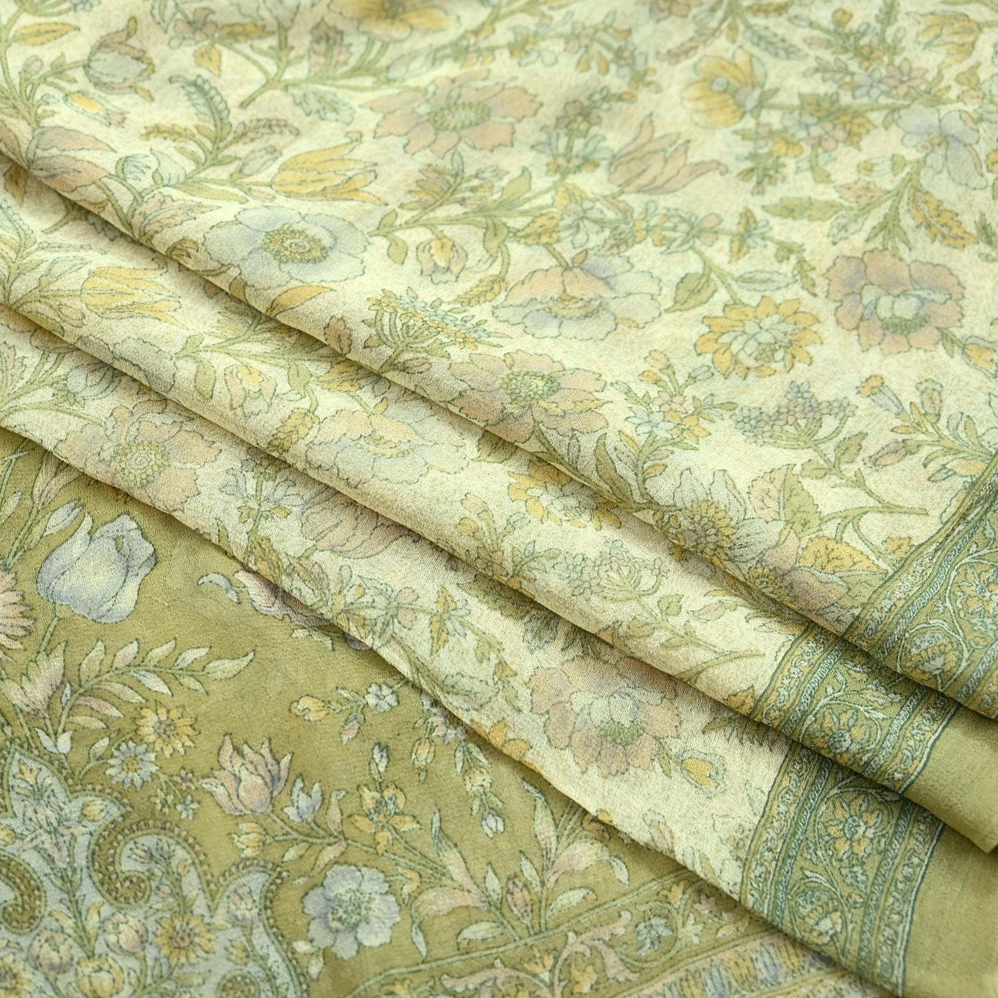 Indian Vintage Dupatta Green & Ivory Long Stole printed stole Pure Georgette Silk Scarves Veil Wrap Soft