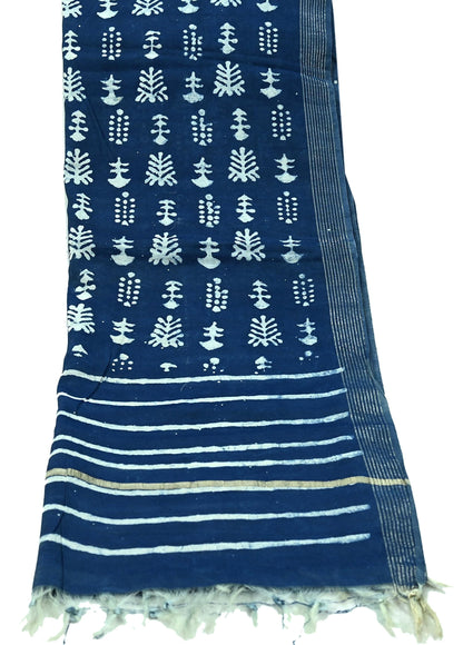 Indian Vintage Green Dupatta Long Stole Hand Block Print Pure Chanderi Silk Scarves Veil Golden Zari