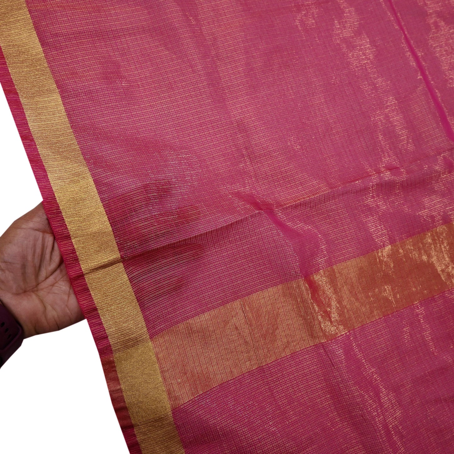 Indian Vintage Dupatta Pink Long Stole Hand Woven Tissue Scarf Veil Soft Floral Zari Fringes