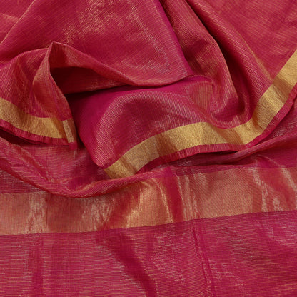 Indian Vintage Dupatta Pink Long Stole Hand Woven Tissue Scarf Veil Soft Floral Zari Fringes