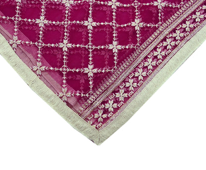 Indian Vintage Rani Pink Dupatta Long Stole Net Mess Hand Embroidered Scarves Veil Hijab Sequins Wedding stole veil hijab