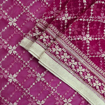 Indian Vintage Rani Pink Dupatta Long Stole Net Mess Hand Embroidered Scarves Veil Hijab Sequins Wedding stole veil hijab