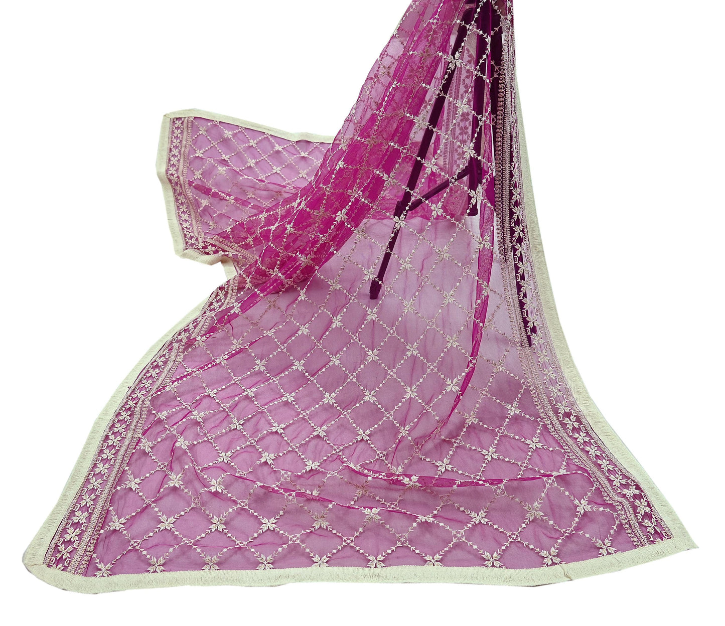 Indian Vintage Rani Pink Dupatta Long Stole Net Mess Hand Embroidered Scarves Veil Hijab Sequins Wedding stole veil hijab