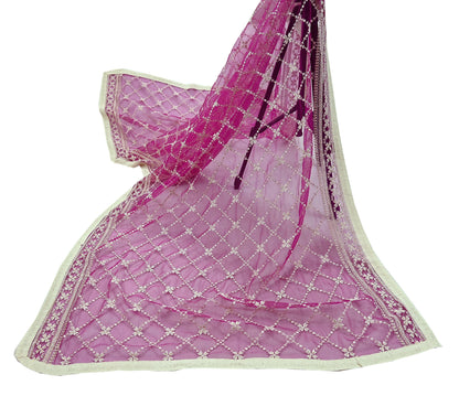 Indian Vintage Rani Pink Dupatta Long Stole Net Mess Hand Embroidered Scarves Veil Hijab Sequins Wedding stole veil hijab