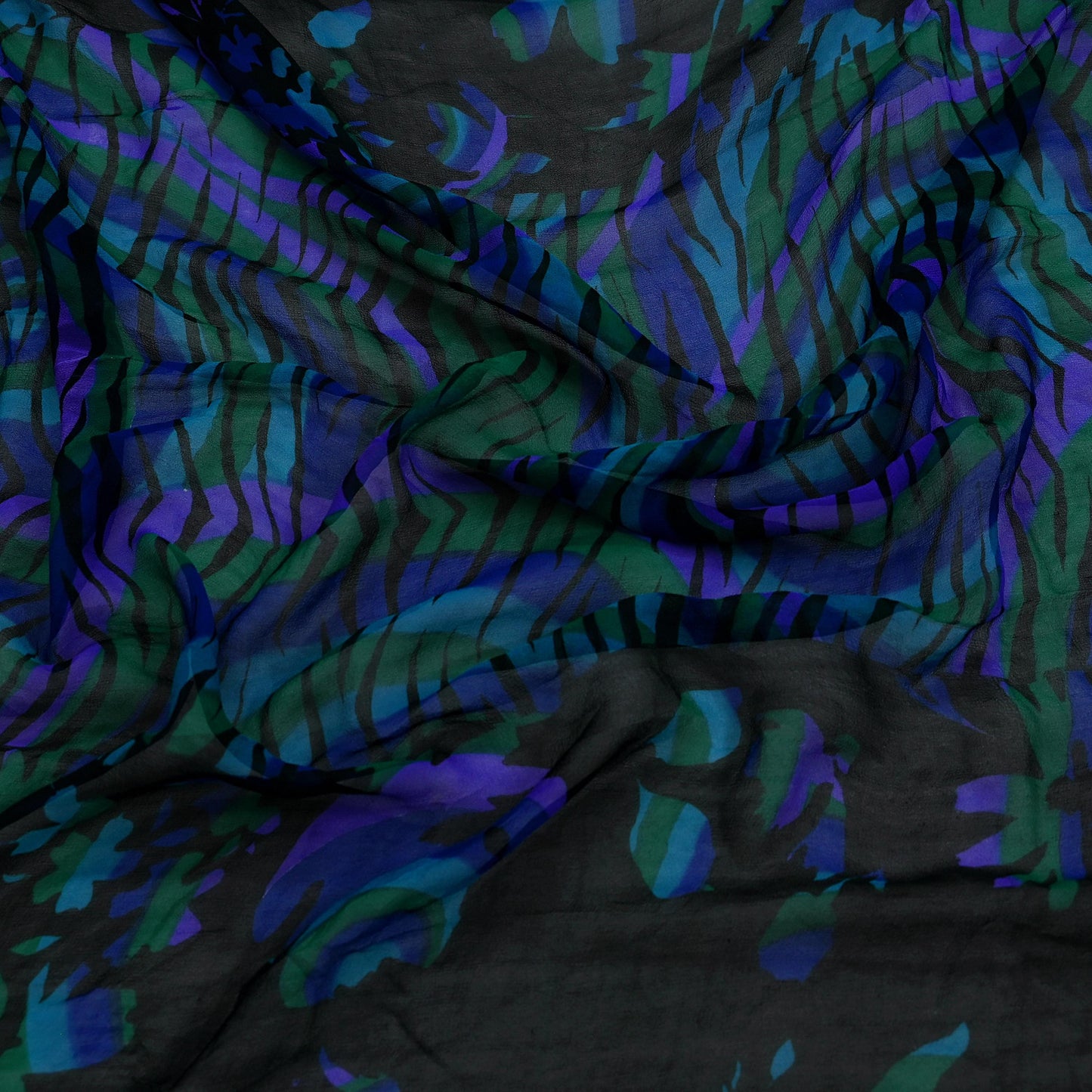 Indian Vintage Dupatta Black Long Stole Hand Beaded Printed Pure Georgette Silk Scarves Veil Wrap Soft Floral