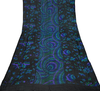 Indian Vintage Dupatta Black Long Stole Hand Beaded Printed Pure Georgette Silk Scarves Veil Wrap Soft Floral