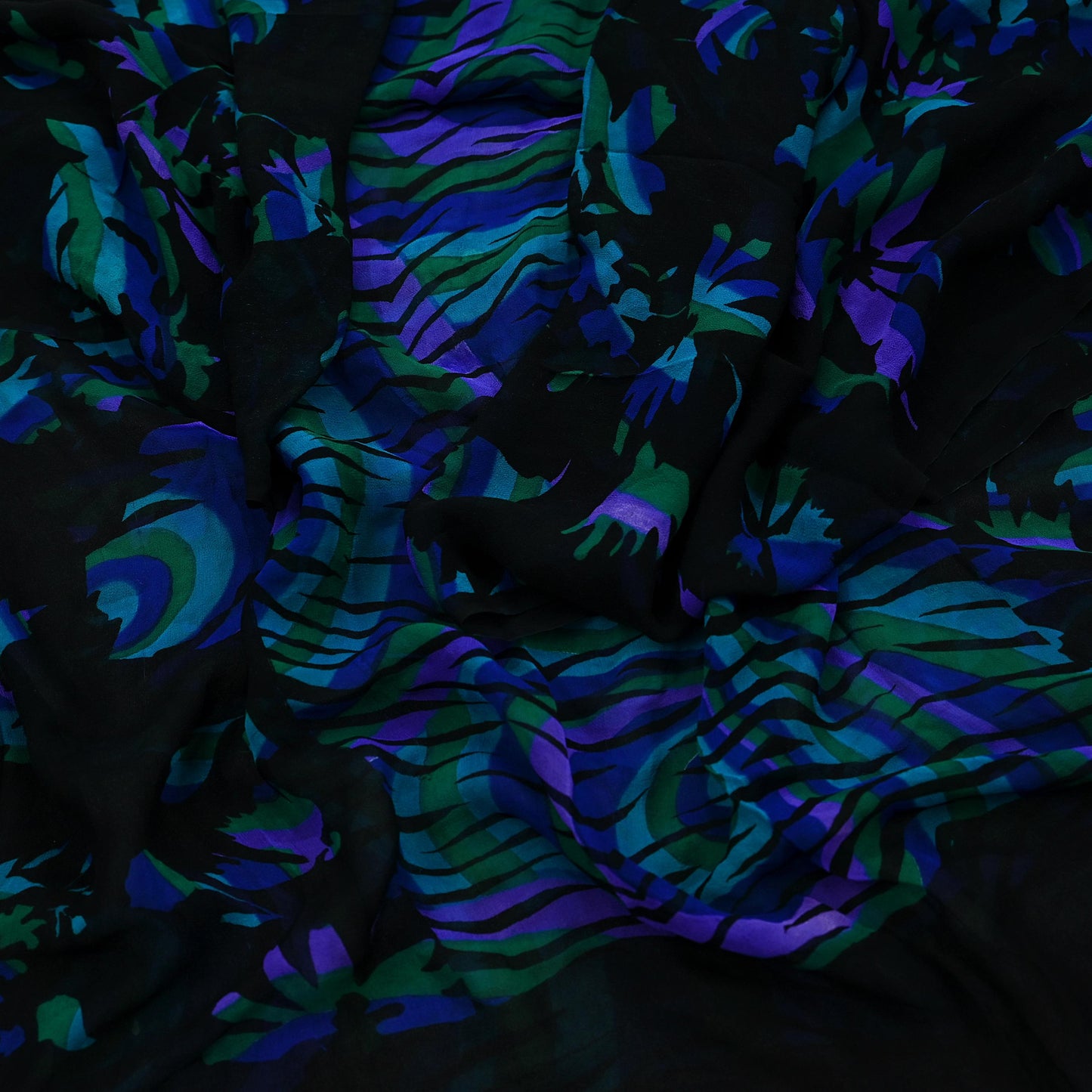 Indian Vintage Dupatta Black Long Stole Hand Beaded Printed Pure Georgette Silk Scarves Veil Wrap Soft Floral