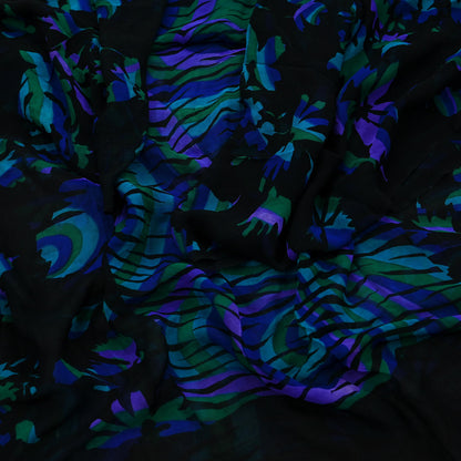 Indian Vintage Dupatta Black Long Stole Hand Beaded Printed Pure Georgette Silk Scarves Veil Wrap Soft Floral