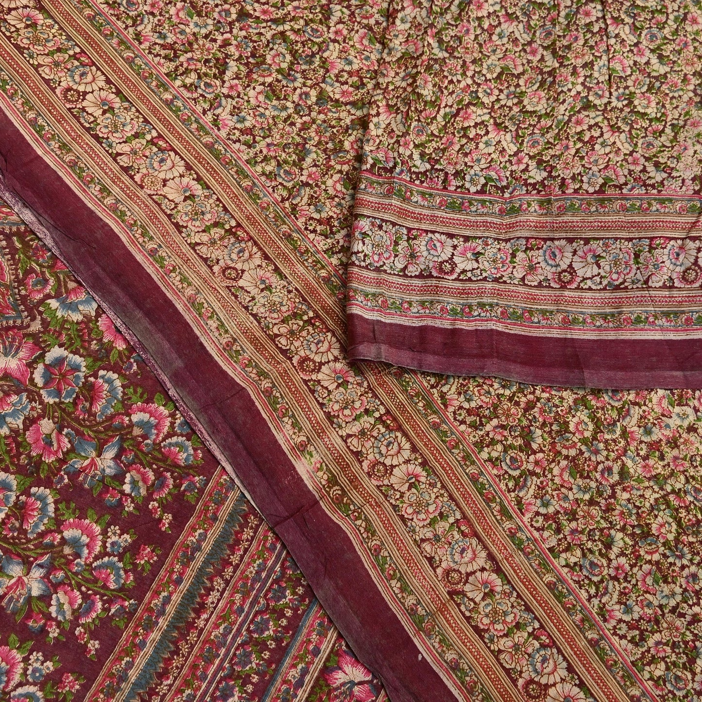 Indian Vintage Sari Brown 100% Pure Cotton Printed Sarees 5Yd Craft Fabric Sewing Soft Sarong Wrap Boho Quilting Upcycle Dress Making Used