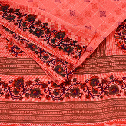 Indian Vintage Sari Peach Printed 100% Pure Cotton Sarees Craft Fabric Soft 5Yd Sewing Sarong Wrap Boho Floral Quilting Crafting