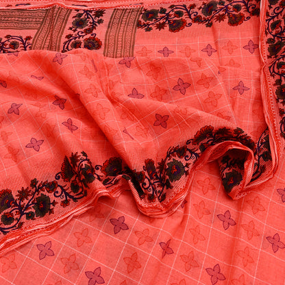 Indian Vintage Sari Peach Printed 100% Pure Cotton Sarees Craft Fabric Soft 5Yd Sewing Sarong Wrap Boho Floral Quilting Crafting